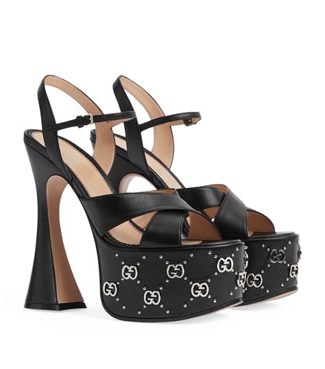 gucci platform sandals black|Gucci black heel sandals.